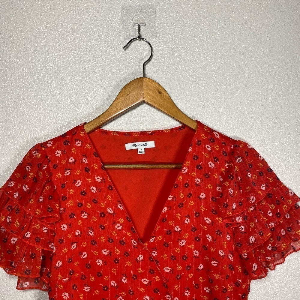 Madewell Tiered-Sleeve Peplum Top in Metallic Prairie Posies Size 2 H4 - Picture 6 of 12
